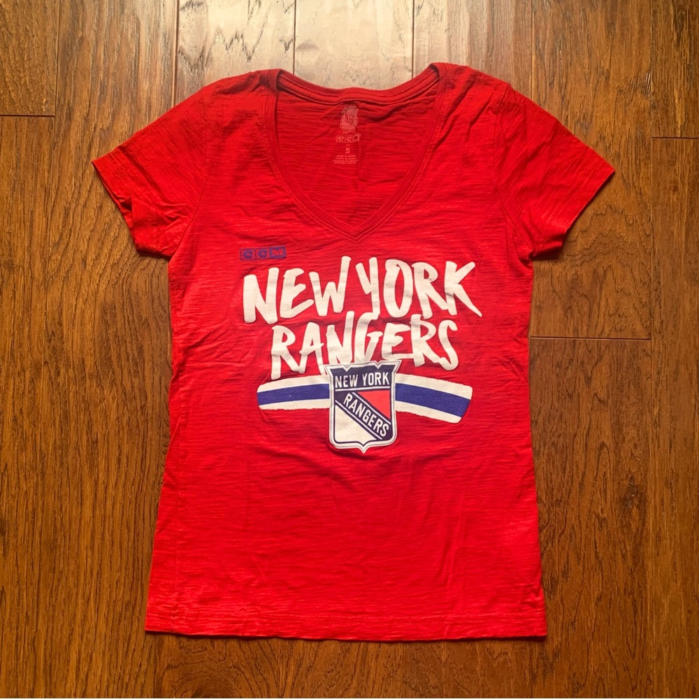CCM Red New York Rangers Short Sleeve V-Neck Tee